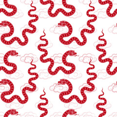 Seamless pattern with Asian elements for happy Chinese new year of the Snake 2025