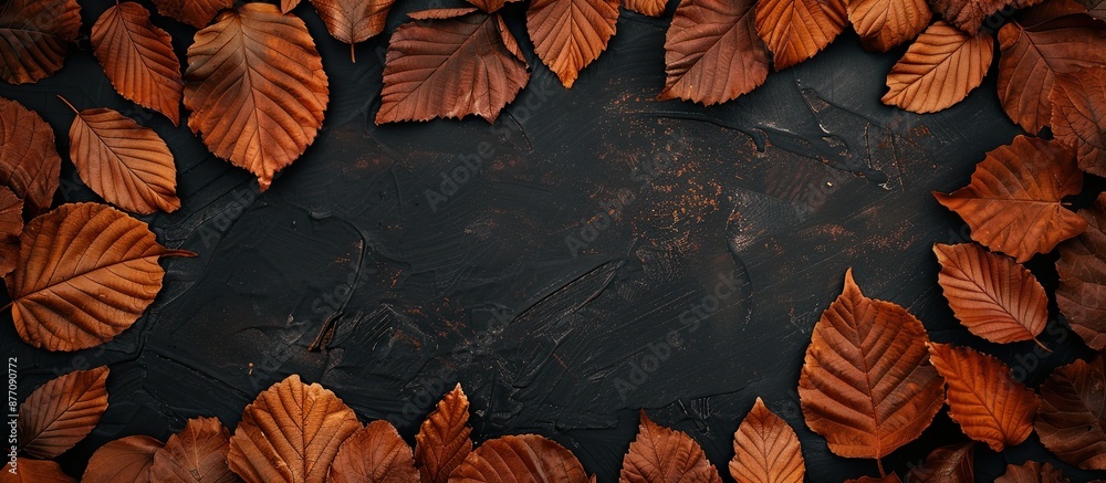 Aufkleber Autumn background with full-frame flat lay featuring chestnut leaves creating a beautiful display with copy space image.