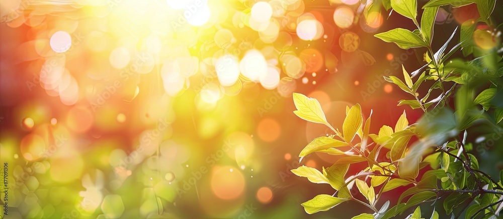 Aufkleber Blurred foliage and bright summer sunlight create a backdrop for text or ads with copy space image.