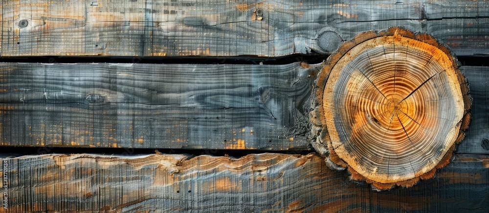 Poster Background of a wooden wall with a log in the copy space image.
