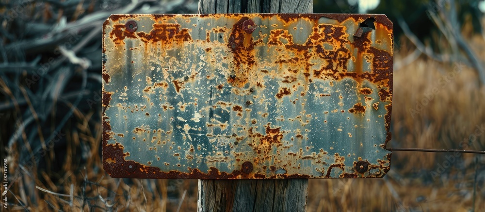 Poster An empty sign, made of metal and covered in rust, ideal for placing copy space image.