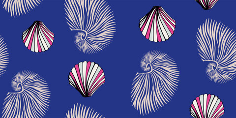 Trendy modern Seashells seamless pattern. Fashion template for design.
