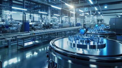 Fototapeta premium Industrial factory with technology and equipment for medicine manufacture. Production plan generative ai