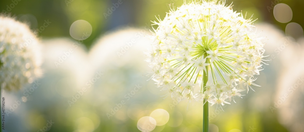 Aufkleber a large flowering garden onion captured with a cream background in the sunlight, with a generous amo