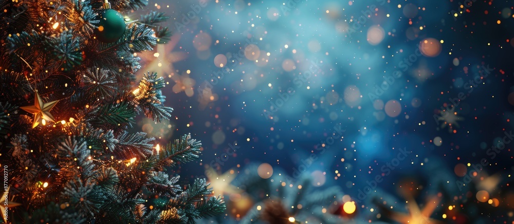 Poster flare copy space image for a festive new year postcard design, featuring a christmas fir-tree and st