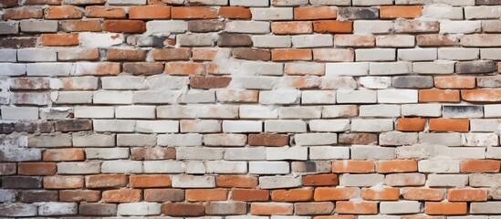 Obraz premium Masonry bricks in white and orange colors create a visually appealing textured brick wall with a compelling copy space image.