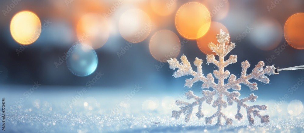 Poster festive christmas snowflake decoration with blurred lights offers a backdrop for a copy space image,