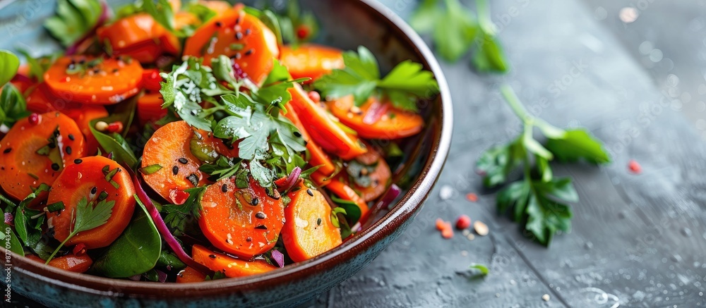 Poster Bowl containing a salad with carrot, featuring a prominent carrot element displayed in a copy space image.