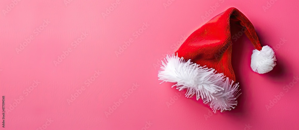 Poster pink background with a santa claus hat for a copy space image.