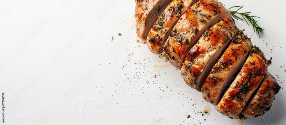 Aufkleber italian porchetta pork meat roll with herb seasoning on a white background in a top-view copy space 