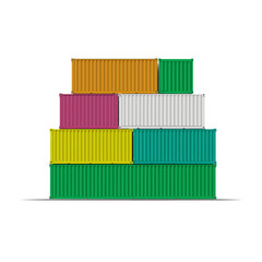 Obraz premium Realistic vector illustration of colorful cargo containers stacked on top of each other.