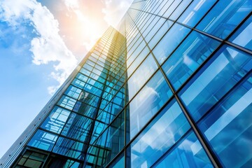 Obraz premium Modern glass building perfect for architecture and corporate backgrounds