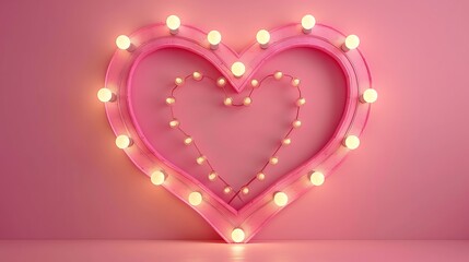 Pink heart retro frame with glowing lamps