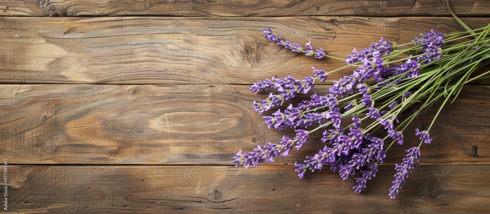Aufkleber lavender bouquet displayed on rustic wooden table with copy space image.