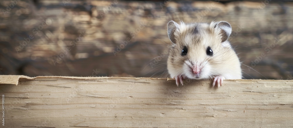Aufkleber a small adorable white hamster stands beside a banner with available copy space image.