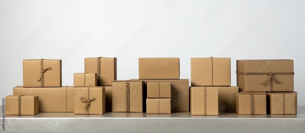 Aufkleber Packaging cardboard boxes displayed against a white backdrop with copy space image for design.