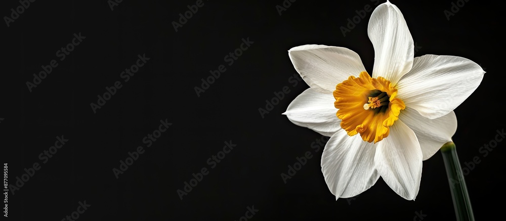 Aufkleber White daffodil on a black background, creating contrast with copy space image.