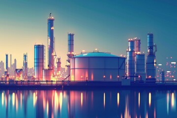 Obraz premium oil and gas power plant refinery with storage tanks facility for oil production or petrochemical factory infrastructure