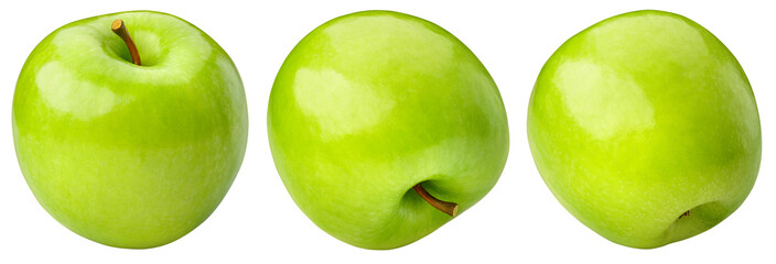 Apple isolated png. Green apple set on transparent background. PNG format. Green apple collection with no background. Full depth of field.