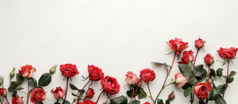 Poster Roses displayed against a white backdrop provide a lovely image with copy space.