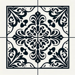 minimalist vector art single portuguese tile intricate patterns monochrome shades