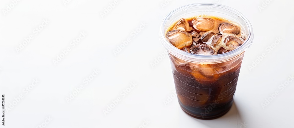 Poster Iced mocha coffee in a plastic cup can be taken home and placed on a separate white background with a clipping path for a copy space image.