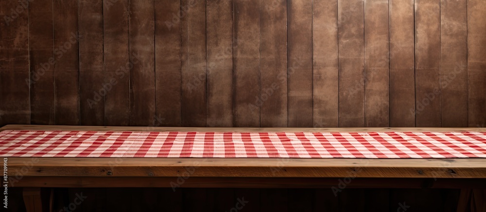 Aufkleber A wooden table with a checkered tablecloth providing a charming backdrop for a versatile copy space image.