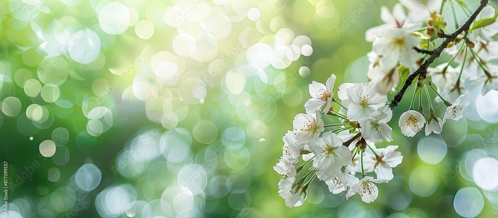 Poster springtime brings the enchanting sight of cherry blossoms blooming amidst lush greenery, creating a 