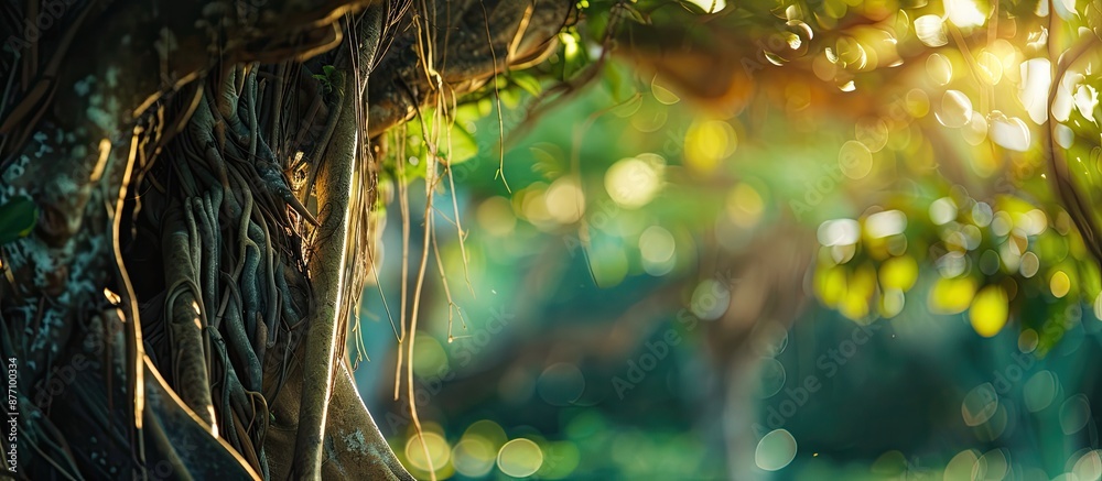 Poster A section of a banyan tree with a blurred nature backdrop suitable for a copy space image.