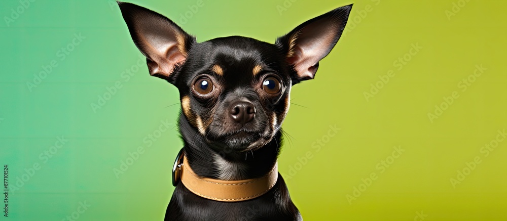 Poster Chihuahua dog with copy space image on a green backdrop.