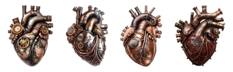 A human heart with a steampunk design, isolated 