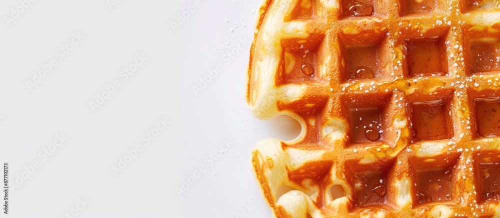 Poster Close-up of a waffle on a white background with ample copy space image.