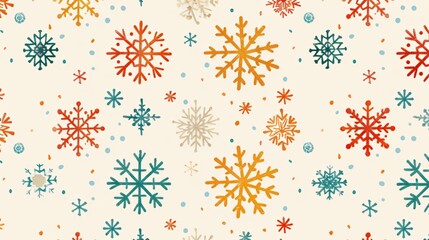 Bold, colorful snowflake patterns on a plain, minimalist background