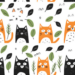 Seamless cute cat pattern