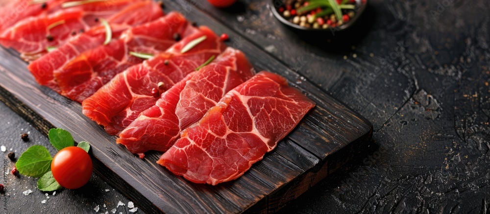 Poster gourmet sliced beef displayed as a copy space image.