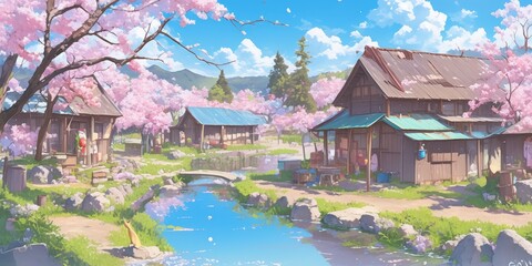 Obraz premium Tranquil Spring Village