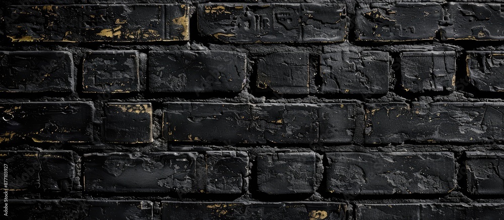 Poster brick wall background in black with space for text or image.