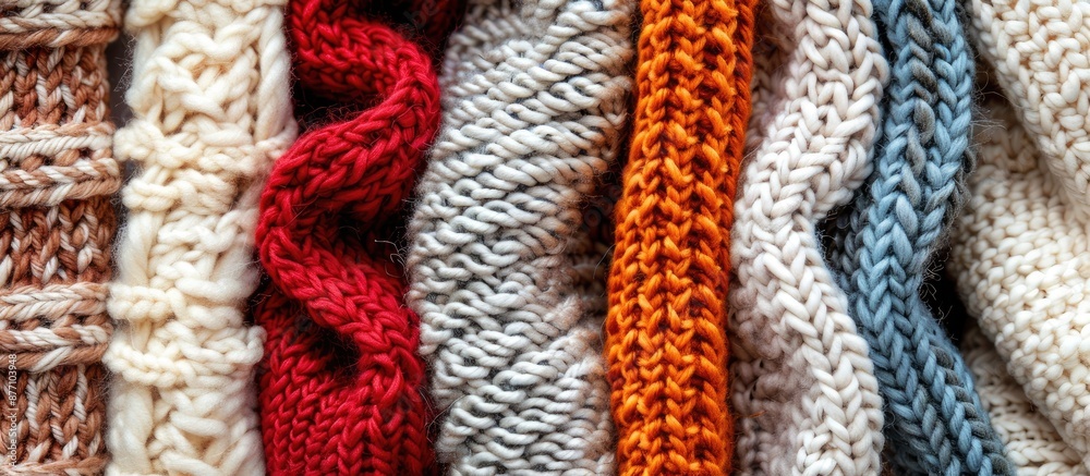 Poster Background featuring various knitted fabric textures with copy space image included.