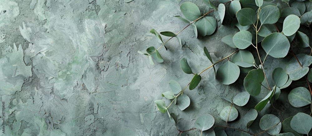 Poster eucalyptus leaves in green shade with a copy space image.