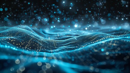 Futuristic digital landscape with particle dots and mesh background in abstract sci fi design