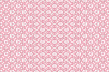 白いレース柄のシームレスパターン、ピンクの背景イラスト