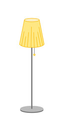 Floor lamp with yellow shade. Tall floor lamp. Cartoon, vector