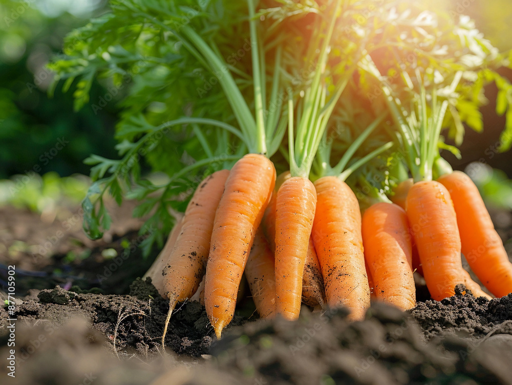 Canvas Prints Freshly Harvested Carrots in a Sunny Garden