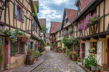 Fototapeta premium Charming Cobblestone Street in a European Village