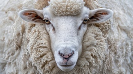  A tight shot of a sheep's wrinkled face with prominent folds around its eyes and large, crinkled ears