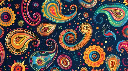 Naklejka premium Vibrant, simple paisley patterns creating a minimalist background