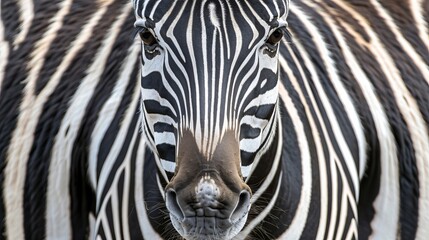 Fototapeta premium A tight shot of a zebra's face, displaying its black and white striped pattern