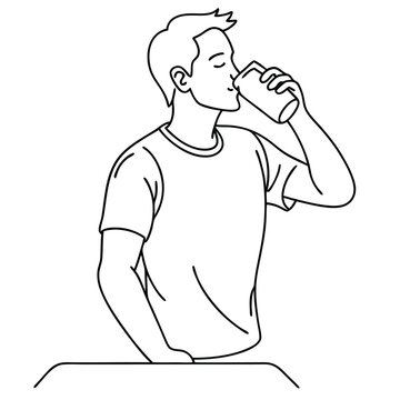 recommend clip art: a man drinking from a soda can, line art vector illustration 