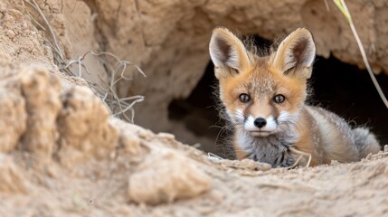  A tight shot of a small creature in a dirt and rock terrain with a tiny hollow in its center