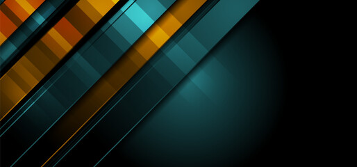 Turquoise and orange stripes geometric minimal abstract glossy background. Vector design
